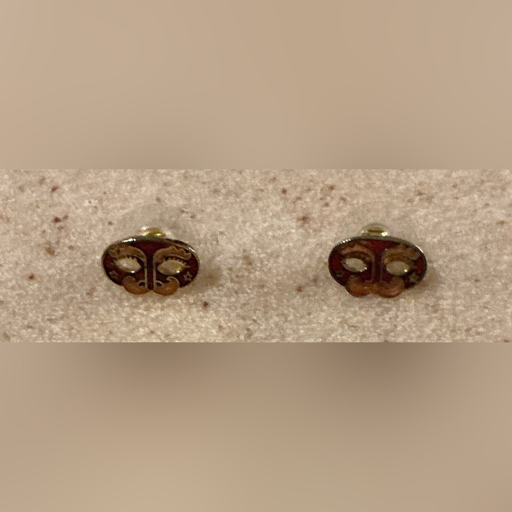 Red and Gold Cloisonné Stud Earrings